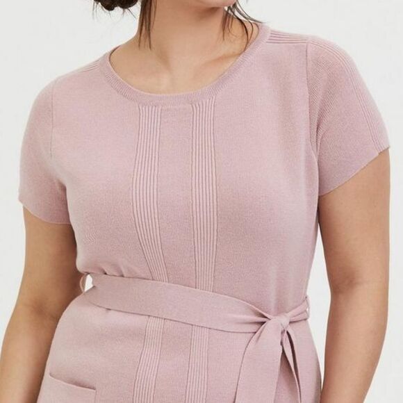 🐢 Torrid Mauve Pink Sweater Knit Self Tie Shift Dress Size 3 - Picture 3 of 17